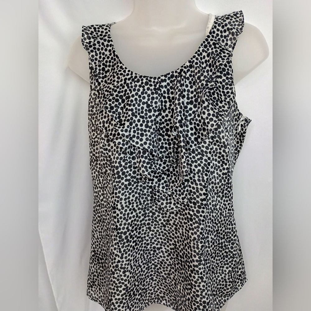 WHITE HOUSE BLACK MARKET Animal‎ LeopardPrint Polka Dot Ruffle Sleeveless Top S